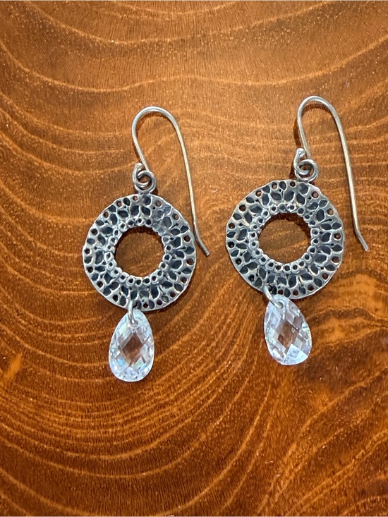 Silpada Jewelry - Silpada Silver Textured Hoop Earrings with Clear Teardrops